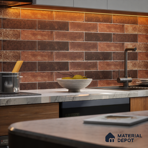 Subway Wall & Floor Tile TL 05227 D Urbanto Base Maroon 12 x 3 inch Vitrified Matte Finish - 8 mm | 36 Random Faces | Suitable for Accent / Feature Walls, Bathroom, Kitchen Wall & Backsplashes