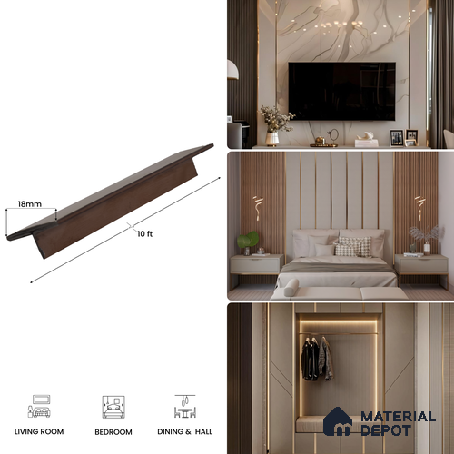 SS 304 T Profile Rose Gold Glossy Finish Edgeline PM 00281 R | 10 ft (3 mtr) x 18 mm x 0.6 mm | Adhesive Type Installation | Suitable for Floor & Walls