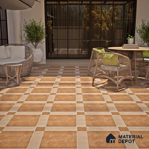 Budget Friendly Stone Look Value for Money Parking Tan Brown Floor Tile 16 x 16 inch | TL 00594 | Vitrified Matte Finish Tile - 12 mm | Suitable For Parking, Outdoor, Balcony & Terrace | Pattern Alignment May Vary | 2-3 mm Spacer is Mandatory