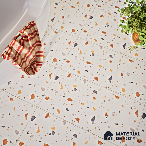 Terrazzo Floor & Wall Tile TL 06131 Gravity Bianco Royal 4 ft x 2 ft Vitrified Carving Matte Finish - 9 mm | 4 Random Design | Suitable For Living Room, Bedroom, Bathroom, Kitchen