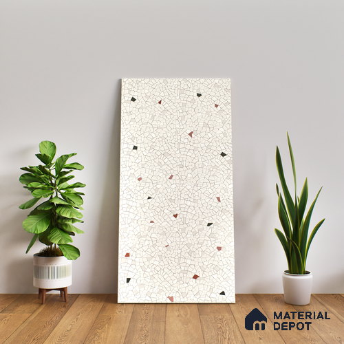 Terrazzo Floor & Wall Tile TL 06143 Crackle Bianco 4 ft x 2 ft Vitrified Glue Matte Finish - 9 mm | 6 Random Design | Suitable For Living Room, Bedroom, Kitchen