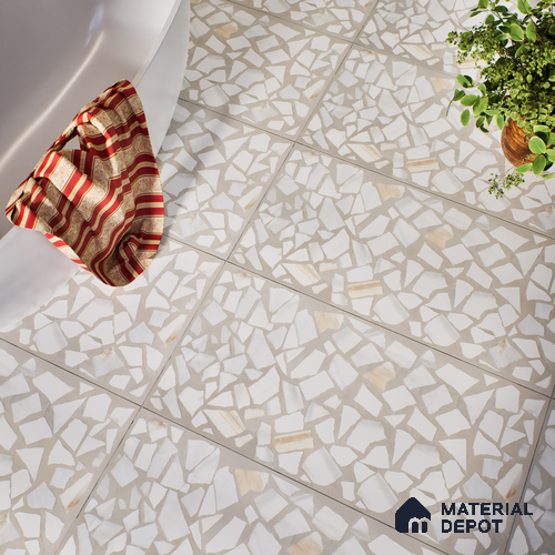 Terrazzo Floor & Wall Tile TL 06085 Trioti Bianco 4 ft x 2 ft Vitrified Matte Finish - 9 mm | 4 Random Design | Suitable For Living Room, Bedroom, Bathroom, Kitchen