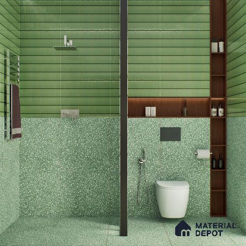 Terrazzo Floor & Wall Tile TL 06086 D Terrazzo Green 4 ft x 2 ft Vitrified Matte Finish - 9 mm | 8 Random Design | Suitable For Living Room, Bedroom, Bathroom, Kitchen