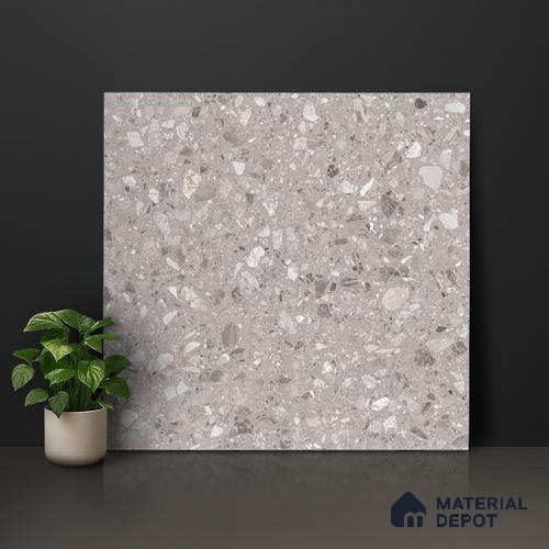 Terrazzo Floor & Wall Tile TL 06022 Carrara White 2 ft x 2 ft Rustic Carving Matte Finish Vitrified Tile - 9 mm | 6 Random Design | Suitable For Living Room, Bedroom, Bathroom, Kitchen & Dining