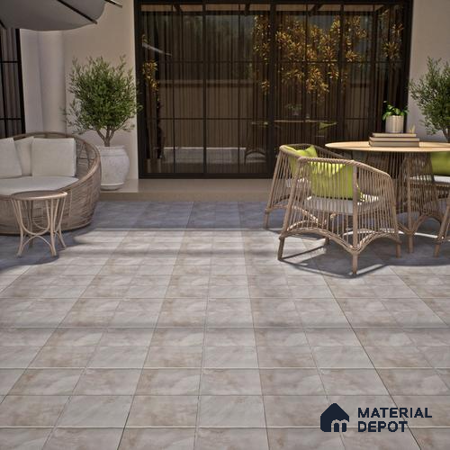 Stone Floor Tile TL 07603 D Colombina Grey 16 x 16 inch Texture Finish Vitrified Tile - 12 mm | Suitable for Parking, Outdoor & Bathroom | Pattern Alignment May Vary | 2-3 mm Spacer is Mandatory