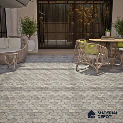 Hexagonal Floor Tile TL 07587 B Ergo Green 16 x 16 inch Texture Finish Vitrified Tile - 12 mm | Suitable for Parking, Outdoor & Bathroom | Pattern Alignment May Vary | 2-3 mm Spacer is Mandatory