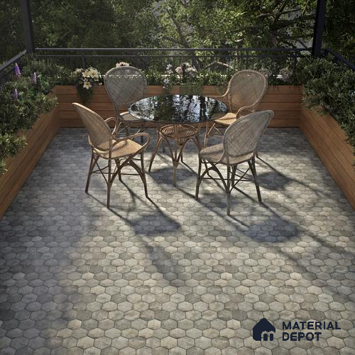 Hexagonal Floor Tile TL 07587 B Ergo Green 16 x 16 inch Texture Finish Vitrified Tile - 12 mm | Suitable for Parking, Outdoor & Bathroom | Pattern Alignment May Vary | 2-3 mm Spacer is Mandatory