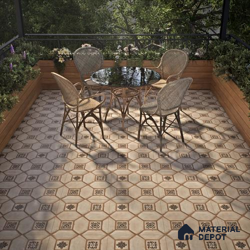 Moroccan Floor Tile TL 07591 B Retro Jasper 16 x 16 inch Texture Finish Vitrified Tile - 12 mm | Suitable for Parking, Outdoor & Bathroom | Pattern Alignment May Vary | 2-3 mm Spacer is Mandatory