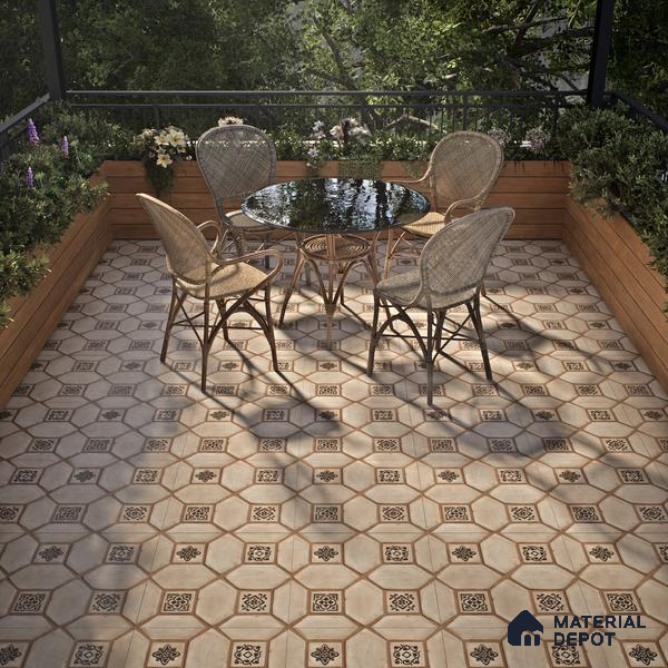 Moroccan Floor Tile TL 07591 B Retro Jasper 16 x 16 inch Texture Finish Vitrified Tile - 12 mm | Suitable for Parking, Outdoor & Bathroom | Pattern Alignment May Vary | 2-3 mm Spacer is Mandatory