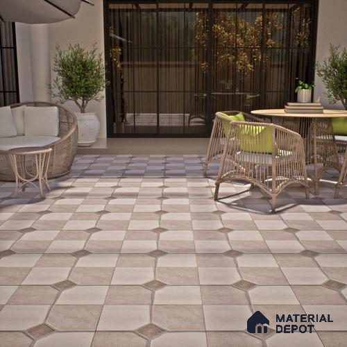 Stone Floor Tile TL 07590 B Soho Almond 16 x 16 inch Texture Finish Vitrified Tile - 12 mm | Suitable for Parking, Outdoor & Bathroom | Pattern Alignment May Vary | 2-3 mm Spacer is Mandatory