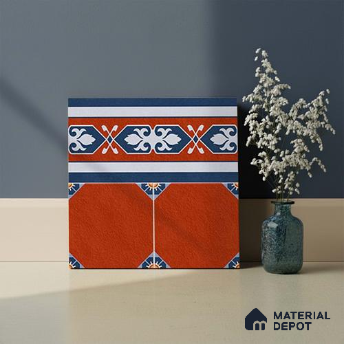 Athangudi Carpet Floor Tile TL 10448 B Border 1 ft x 1 ft - Ceramic Matte Finish -10 mm | Suitable for Living Room, Bedroom, Kitchen | Please Expect a Slight Variation of Pattern