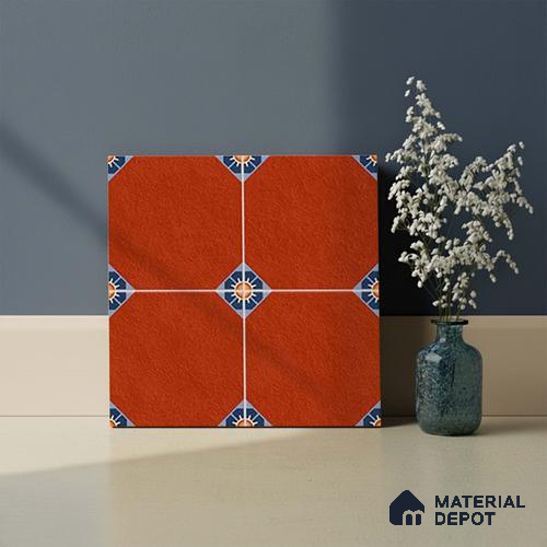 Athangudi Carpet Floor & Wall Tile TL 10448 C Center 1 ft x 1 ft - Ceramic Matte Finish -10 mm | Suitable for Living Room, Bedroom, Kitchen | Please Expect a Slight Variation of Pattern