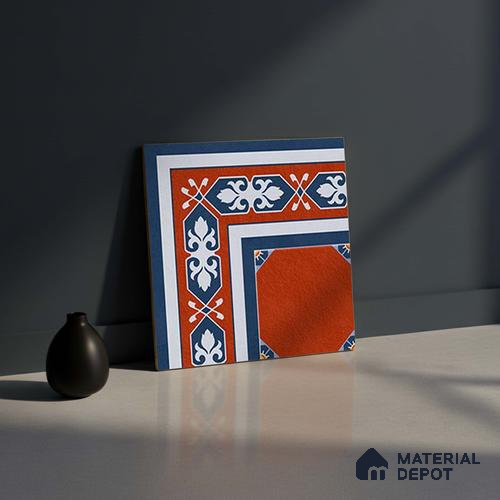 Athangudi Carpet Floor Tile TL 10448 Corner 1 ft x 1 ft - Ceramic Matte Finish -10 mm | Suitable for Living Room, Bedroom, Kitchen | Please Expect a Slight Variation of Pattern