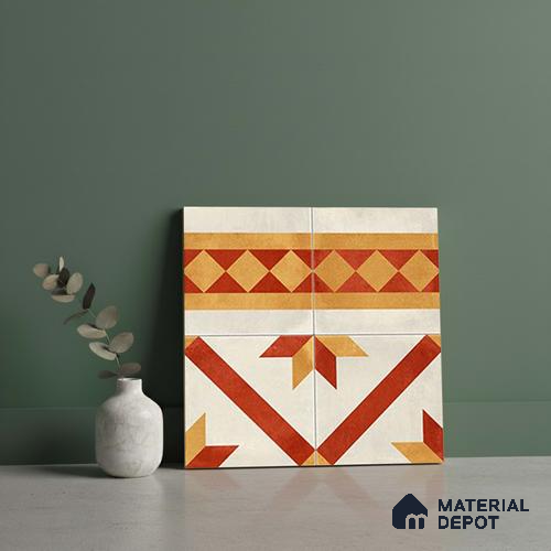 Athangudi Carpet Floor Tile TL 10454 B Border 1 ft x 1 ft - Ceramic Matte Finish -10 mm | Suitable for Living Room, Bedroom, Kitchen | Please Expect a Slight Variation of Pattern