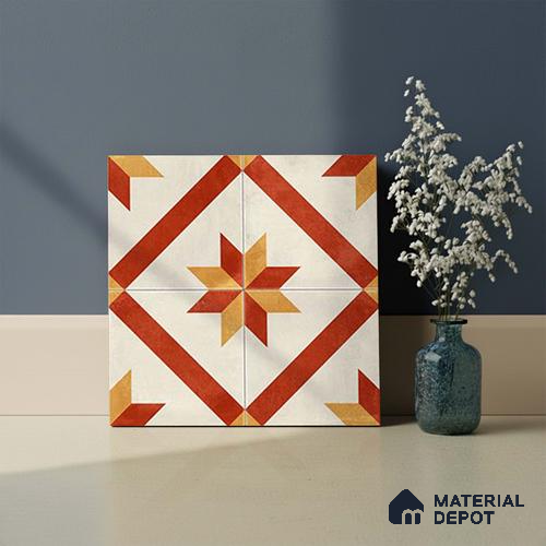 Athangudi Carpet Floor & Wall Tile TL 10454 C Center 1 ft x 1 ft - Ceramic Matte Finish -10 mm | Suitable for Living Room, Bedroom, Kitchen | Please Expect a Slight Variation of Pattern