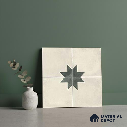 Athangudi Carpet Floor & Wall Tile TL 10455 C Center 1 ft x 1 ft - Ceramic Matte Finish -10 mm | Suitable for Living Room, Bedroom, Kitchen | Please Expect a Slight Variation of Pattern