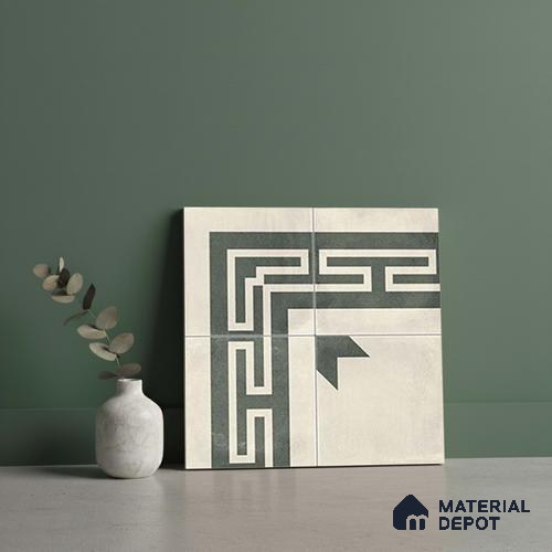 Athangudi Carpet Floor Tile TL 10455 Corner 1 ft x 1 ft - Ceramic Matte Finish -10 mm | Suitable for Living Room, Bedroom, Kitchen | Please Expect a Slight Variation of Pattern