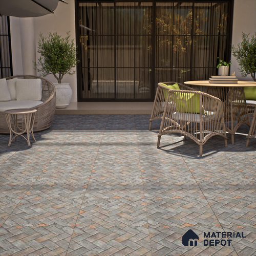 Grey Stone Floor Tile TL 07610 Ladrillo Gris 2 ft x 2 ft Vitrified Matte Finish - 12 mm | Please Expect a Slight Variation of Pattern