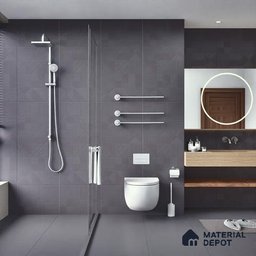 Black Punch Wall Tile TL 07428 H Prestige Royal Triad Elemento Nero 4 ft x 2 ft Vitrified Matte Finish - 9 mm | Suitable for Living Room, Bedroom, Bathroom