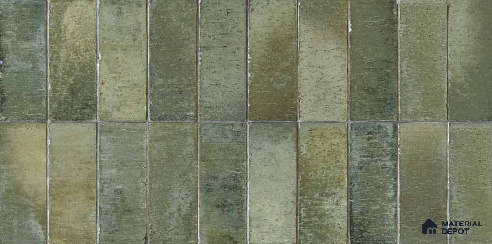 Faux Subway Wall Tile TL 11697 Artistic Green 2 ft x 1 ft Ceramic Glossy Finish Tile - 9 mm