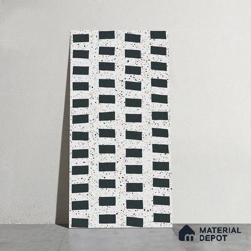 Multi Colour Highlighter Wall Tile TL 08782  Pearl Stone Black 4 ft x 2 ft Vitrified Carving Matte Finish - 9 mm | Suitable for Living Room, Bedroom, Bathroom