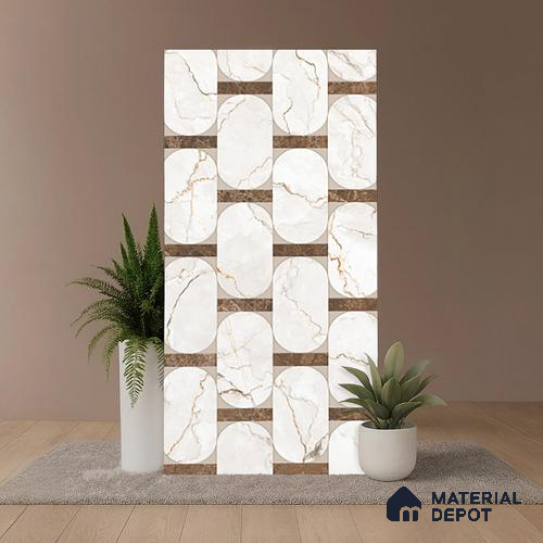 White Patterned  Tile TL 08769 B  Royal Sanzio Avorio Decor 4 ft x 2 ft Vitrified Carving Matte Finish - 9 mm |  Suitable for Living Room, Bedroom, Bathroom