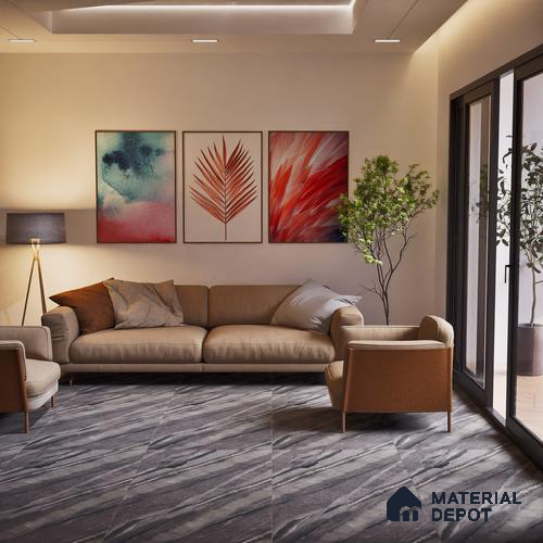 Marble Floor & Wall Tile TL 07646 C Sandstone Charcoal 4 ft x 2 ft Glue Matte Finish Vitrified Tile - 9 mm | Suitable for Living Room, Bedroom & Bathroom