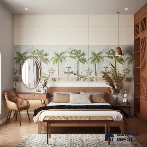 Tropical Wall Tile TL 07497 Prestige Royal Haveli Haven 4 ft x 2 ft Designer Tiles Vitrified Matte Finish - 9 mm | 1 Box Contain A & B Faces | Suitable for Living Room, Bedroom, Bathroom, Office, Foyer, Dining, Highlighter Wall