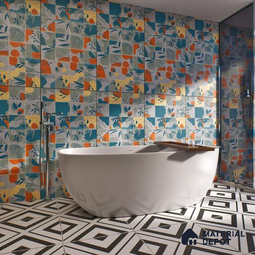 Tropical Wall Tile TL 07488 B Flower Decor Aqua 4 ft x 2 ft Carving Matte Finish Vitrified Tile - 9 mm | Suitable for Living Room, Bedroom & Bathroom