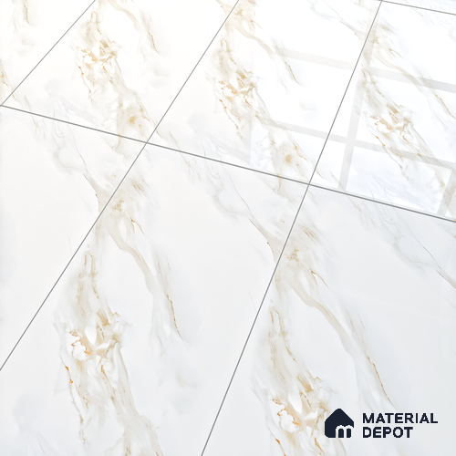 White Marble Floor & Wall Tile TL 07449 Gravier Royal Vega Statuario 4 ft x 2 ft Vitrified High Gloss Finish - 9 mm | Seamless 6 | Suitable for Living Room, Bedroom, Bathroom