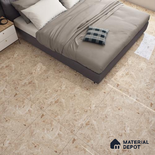 Cream Marble Floor & Wall Tile TL 07461 B Gravier Royal Athos Tortila 4 ft x 2 ft Vitrified High Gloss Finish - 9 mm | Seamless 4 | Suitable for Living Room, Bedroom, Bathroom
