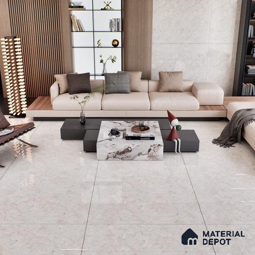 Cream Marble Floor & Wall Tile TL 07461 Gravier Royal Athos Crema 4 ft x 2 ft Vitrified High Gloss Finish - 9 mm | Seamless 4 | Suitable for Living Room, Bedroom, Bathroom