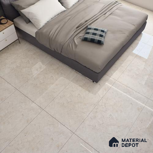 Cream Marble Floor & Wall Tile TL 07461 Gravier Royal Athos Crema 4 ft x 2 ft Vitrified High Gloss Finish - 9 mm | Seamless 4 | Suitable for Living Room, Bedroom, Bathroom