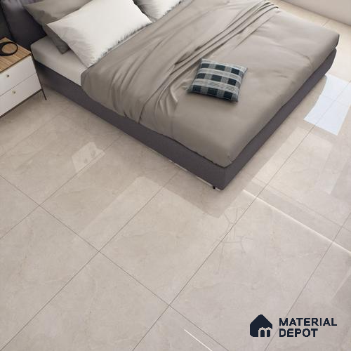 Cream Marble Floor & Wall Tile TL 07455 Gravier Royal Neptune Crema 4 ft x 2 ft Vitrified High Gloss Finish - 9 mm | Random 6 | Suitable for Living Room, Bedroom, Bathroom