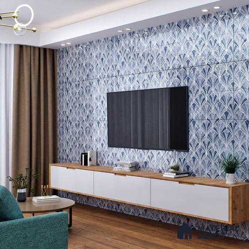 Blue Highlighter Wall Tile TL 07458 C Prestige Royal Sigma Blue Decor 4 ft x 2 ft Vitrified High Gloss Finish - 9 mm |  Suitable for Living Room, Bedroom, Bathroom