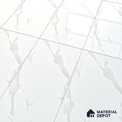 White Marble Floor & Wall Tile TL 07467 Gravier Royal Statuario Grand 4 ft x 2 ft Vitrified High Gloss Finish - 9 mm | Seamless 4 | Suitable for Living Room, Bedroom, Bathroom