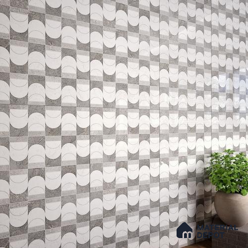 Grey Highlighter Wall Tile TL 07456 C Prestige Royal Neptune Grey Decor 4 ft x 2 ft Vitrified High Gloss Finish - 9 mm |  Suitable for Living Room, Bedroom, Bathroom