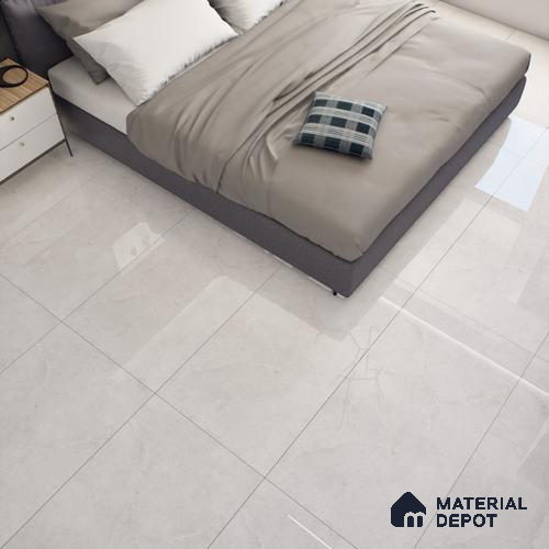 White Marble Floor & Wall Tile TL 07456 Gravier Royal Neptune Bianco 4 ft x 2 ft Vitrified High Gloss Finish - 9 mm | Random 6 | Suitable for Living Room, Bedroom, Bathroom