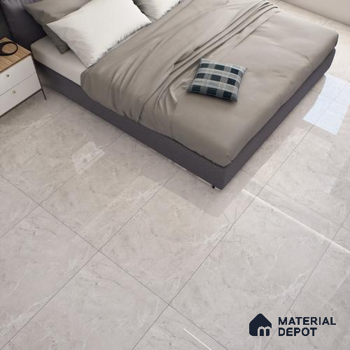 Grey Marble Floor & Wall Tile TL 07463 Gravier Royal Fermozo Bianco 4 ft x 2 ft Vitrified High Gloss Finish - 9 mm | Random 6 | Suitable for Living Room, Bedroom, Bathroom