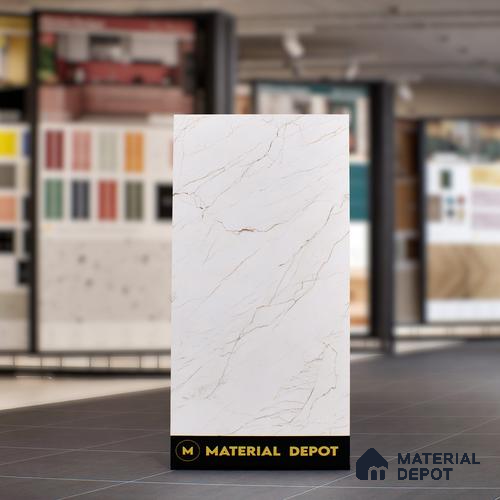 White Marble Floor & Wall Tile TL 07468 Gravier Royal Ceasar 4 ft x 2 ft Vitrified High Gloss Finish - 9 mm | Seamless 4 | Suitable for Living Room, Bedroom, Bathroom