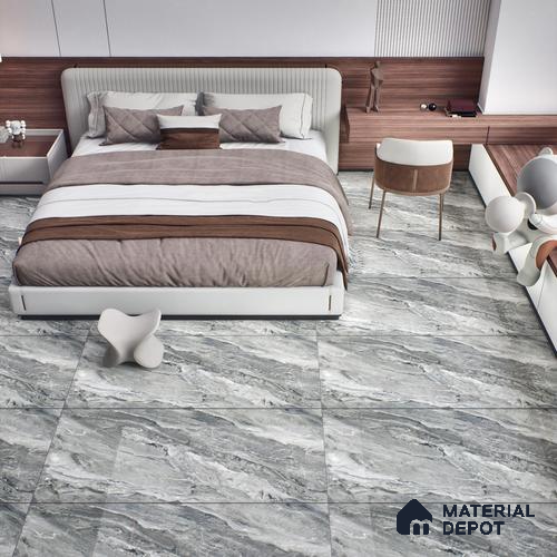 Grey Marble Floor & Wall Tile TL 07447 B  Royal Sofita Grey 4 ft x 2 ft Vitrified High Gloss Finish - 9 mm | Seamless 5 | Suitable for Living Room, Bedroom, Bathroom