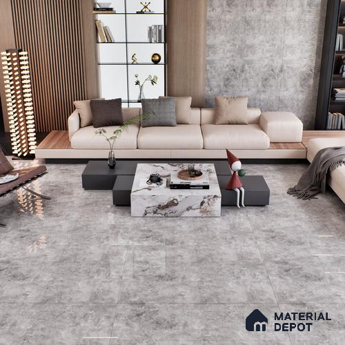 Grey Marble Floor & Wall Tile TL 07459 B Gravier Royal Sigma Grey 4 ft x 2 ft Vitrified High Gloss Finish - 9 mm | Seamless 5 | Suitable for Living Room, Bedroom, Bathroom