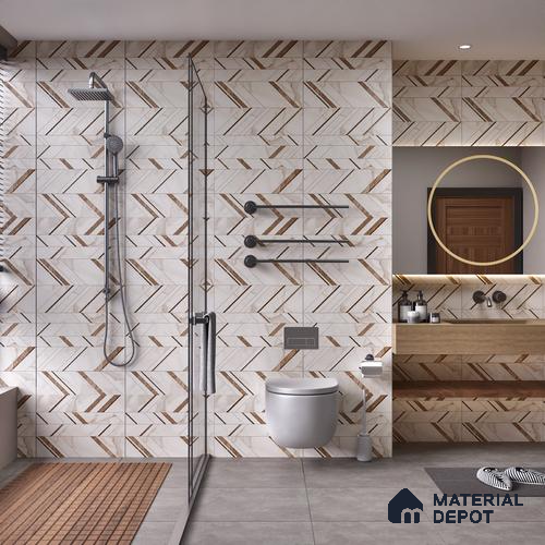 Cream Highlighter Wall Tile TL 07445 B Prestige Royal Statuario Seville Decor 4 ft x 2 ft Vitrified High Gloss Finish - 9 mm | Suitable for Living Room, Bedroom, Bathroom
