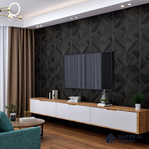 Black Highlighter Wall Tile TL 07444 B Prestige Royal Chevron Elemento Black 4 ft x 2 ft Vitrified Punch Finish - 9 mm |  Suitable for Living Room, Bedroom, Bathroom