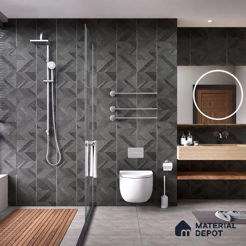 Black Highlighter Wall Tile TL 07444 B Prestige Royal Chevron Elemento Black 4 ft x 2 ft Vitrified Punch Finish - 9 mm | Suitable for Living Room, Bedroom, Bathroom