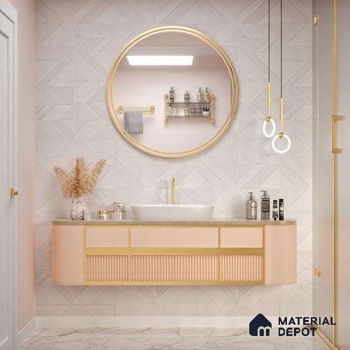 White Highlighter Wall Tile TL 07444 Prestige Royal Chevron Elemento Bianco 4 ft x 2 ft Vitrified Punch Finish - 9 mm |  Suitable for Living Room, Bedroom, Bathroom