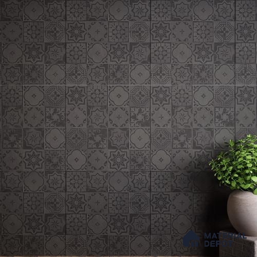 Black Highlighter Wall Tile TL 07443 Prestige Royal Quadrato Black Decor 4 ft x 2 ft Full Body Vitrified Finish - 9 mm | Suitable for Living Room, Bedroom, Bathroom