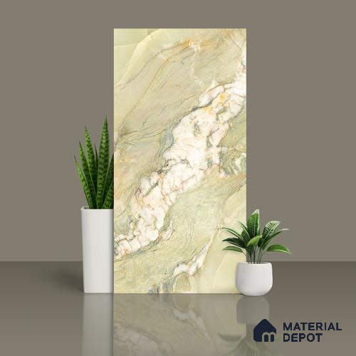 Marble Look Floor Tile TL 10427 Onyx Emerald Grande Vitro 4 ft x 2 ft Matte Finish Vitrified Tile - 9 mm | Suitable For living Room, Bedroom, Bathroom