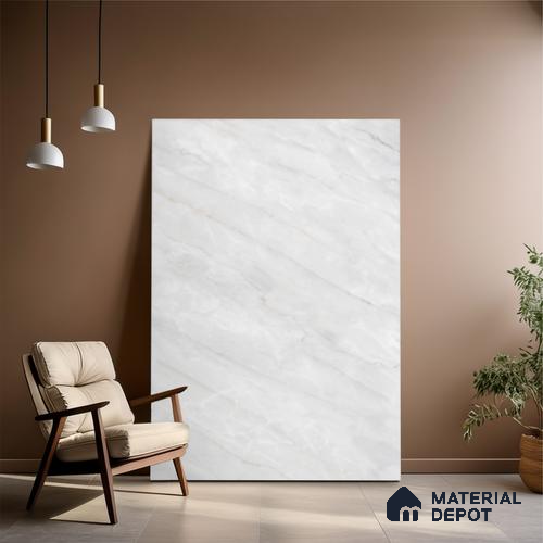 Marble Look Wall & Floor Tile TL 10405 Retro White Taj 6 ft x 4 ft Satin Finish Vitrified Tile - 9 mm | Suitable For living Room, Bedroom, Bathroom | Adhesive and Spacers Must be Used During Installation