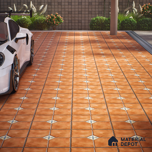 Parking Stone Floor Tile TL 08192 Castle Cotto 16 inch x 16 inch | Vitrified Anti Skid Matte Finish Heavy Duty Tile - 12 mm | Suitable For High Traffic Areas, Parking, Balcony | Pattern Alignment May Vary | 2-3 mm Spacer is Mandatory